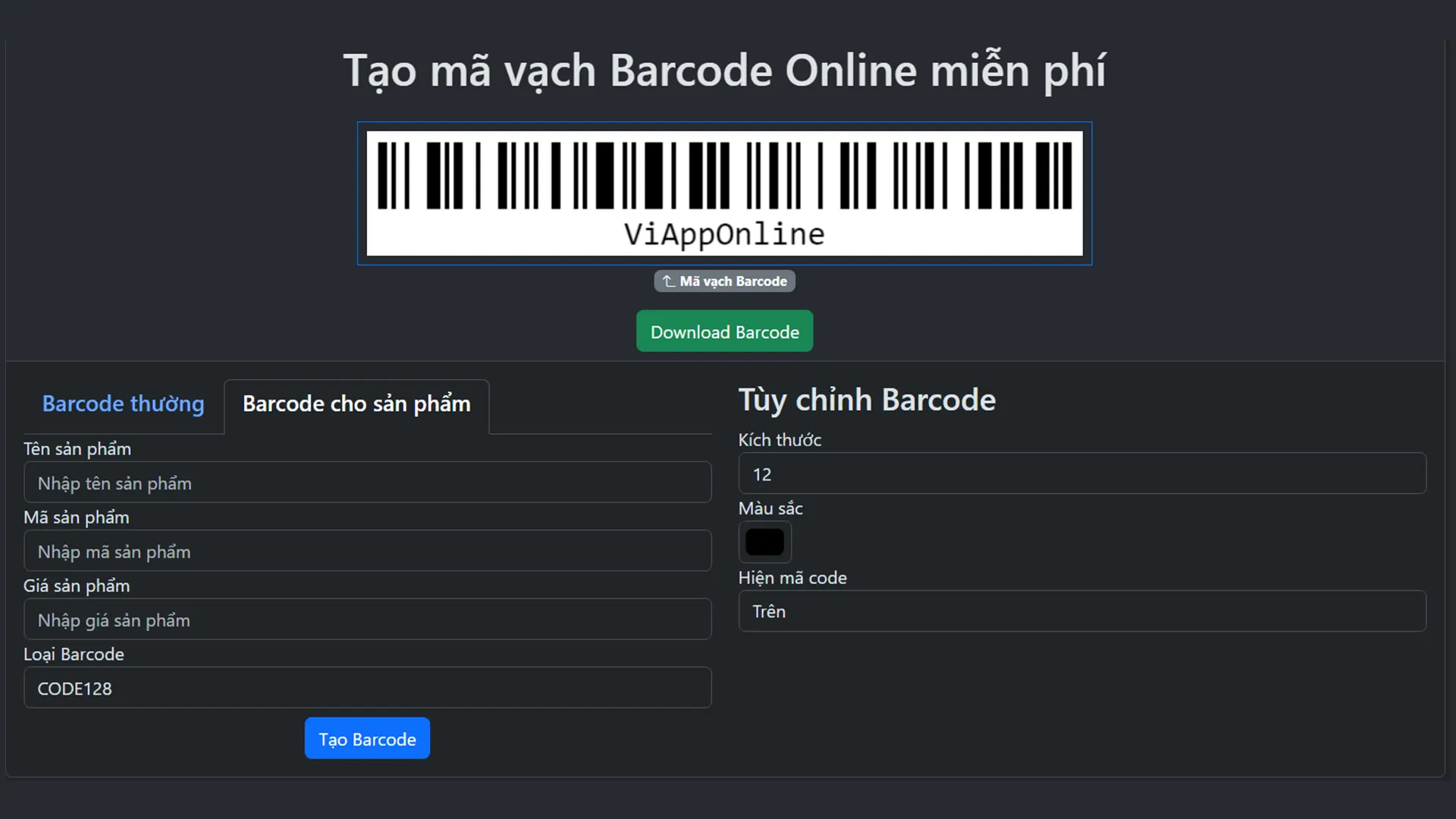 Tạo mã vạch Barcode Online