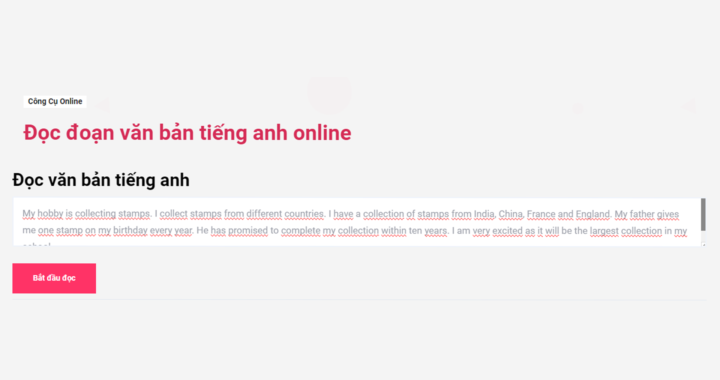 Đọc đoạn văn bản tiếng anh online